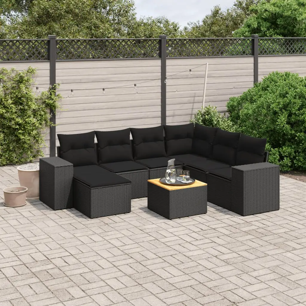 Ensemble de jardin 8 pièces en résine tressée résistant aux intempéries modulable pour terrasse Noir – ComfortXL Outdoor Living