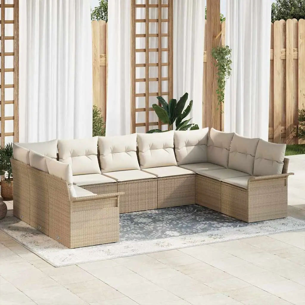 Ensemble de canapé de jardin avec coussin Beige polyrotin vidaXL 3345521