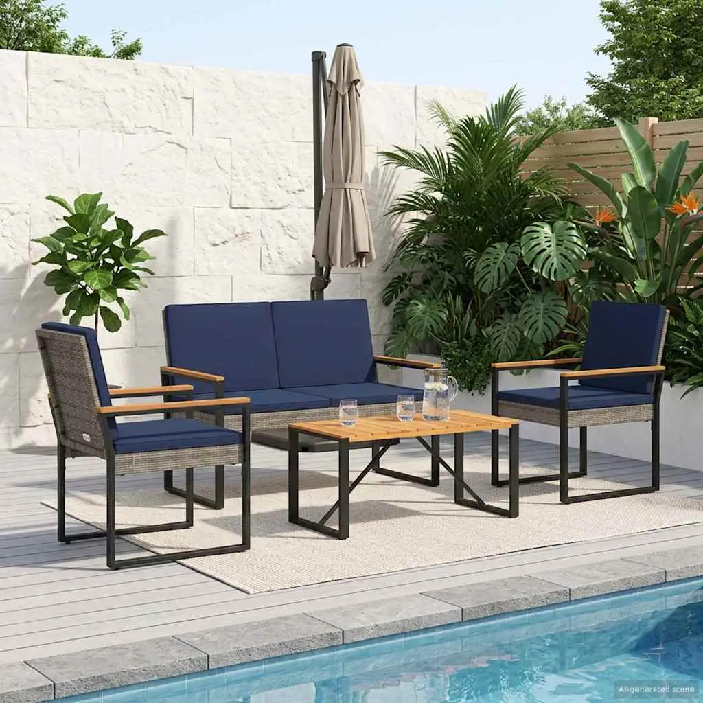 Ensemble de meubles d’extérieur 4 pcs Gris et bleu marine vidaXL 42025328