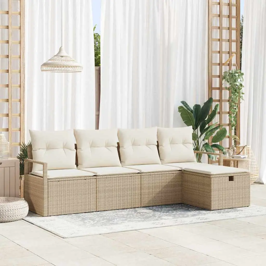 Ensemble de Canapés avec coussin 5 pcs Beige et crème polyrotin vidaXL 3359160