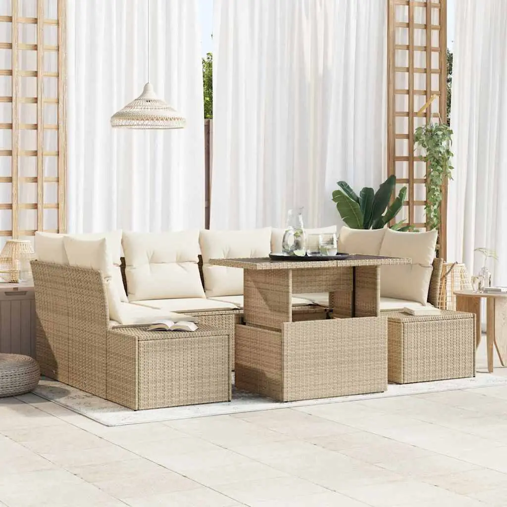 Ensemble de Canapés avec coussin 7 pcs Beige et crème polyrotin vidaXL 3349117