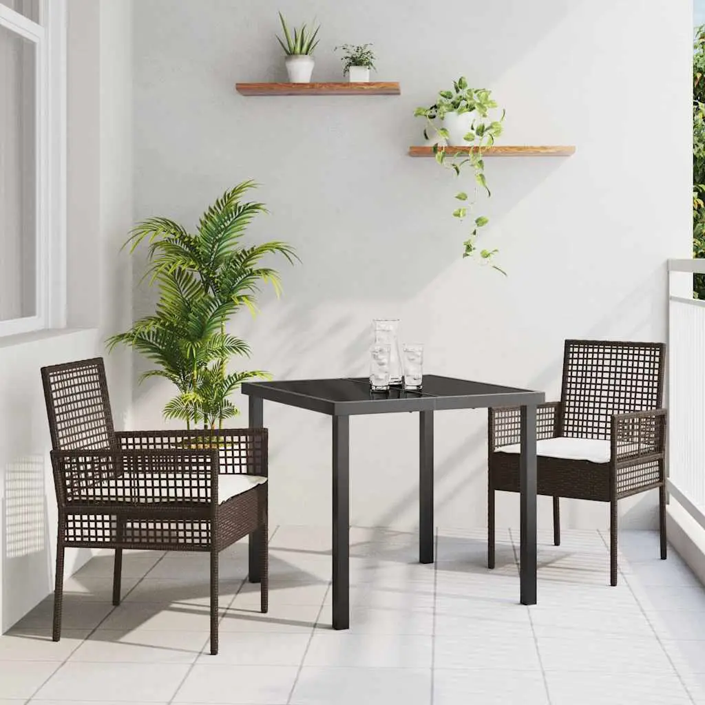 Ensemble de repas 3 pcs pour balcon en poly rotin avec coussins confortables Marron – ComfortXL Outdoor Living