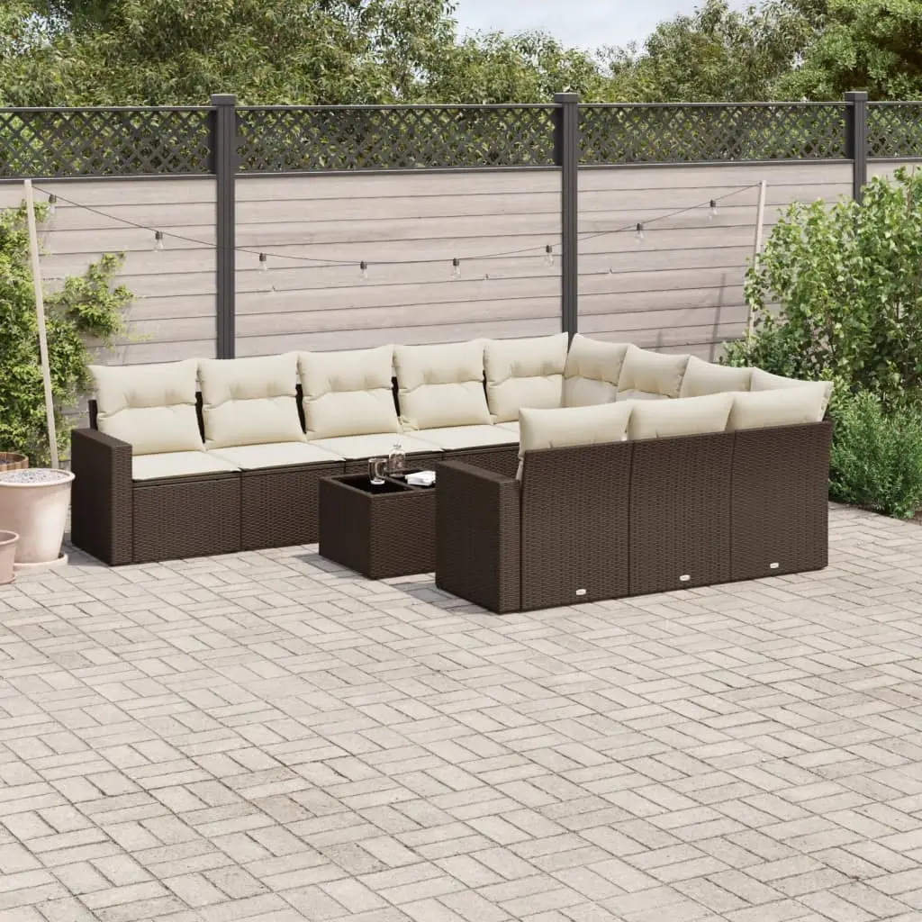 Ensemble de jardin modulable 10 places en poly rotin avec table et coussins Crème – ComfortXL Outdoor Living