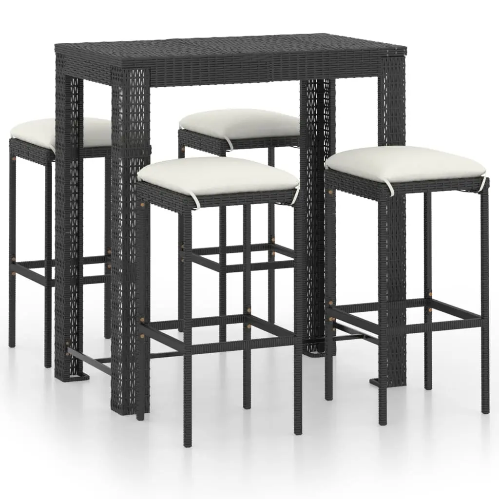 Ensemble de 5 pcs bar de jardin – Mobilier d’extérieur – Mobilier de jardin et coussins Résine tressée Noir-JU2031