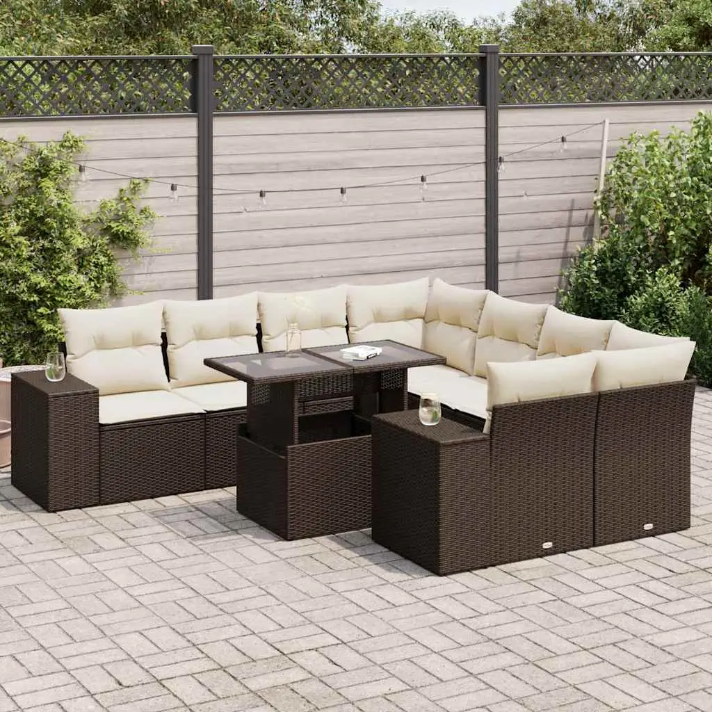 Ensemble canapés de jardin 9 pcs résine tressée avec coffres et table relevable marron – ComfortXL Outdoor Living