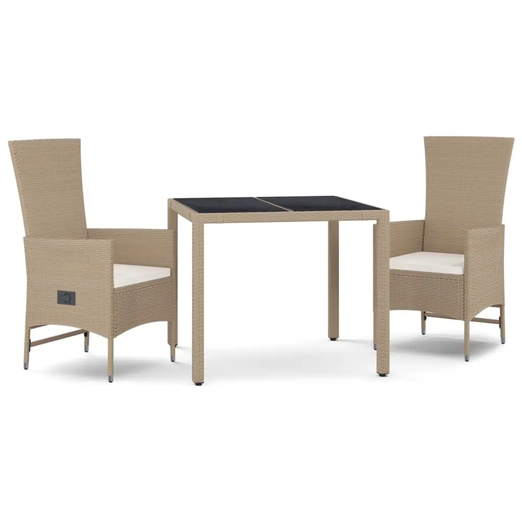 Ensemble de 3 pcs table de jardin et chaises avec coussins – mobilier de jardin Beige poly rotin-JU2754