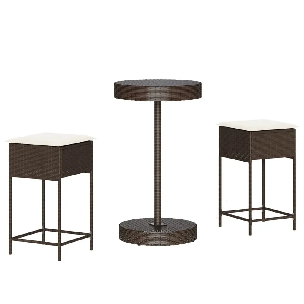 Ensemble de 3 pcs bar de jardin – Mobilier d’extérieur – Mobilier de jardin et coussins brun résine tressée Brun
