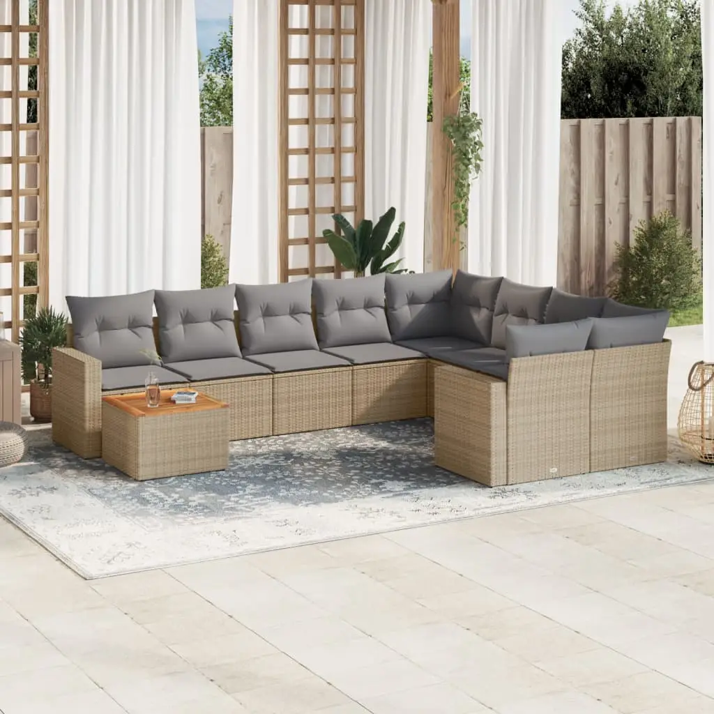 Ensemble de Jardin 9 Places Résine Tressée Beige pour Extérieur Coussins Gris Clair – ComfortXL Outdoor Living