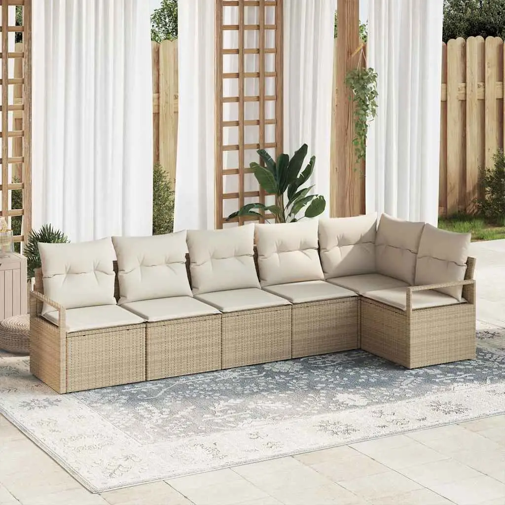 Ensemble de jardin 6 places en polyrotin design modulable et confortable Beige – ComfortXL Outdoor Living