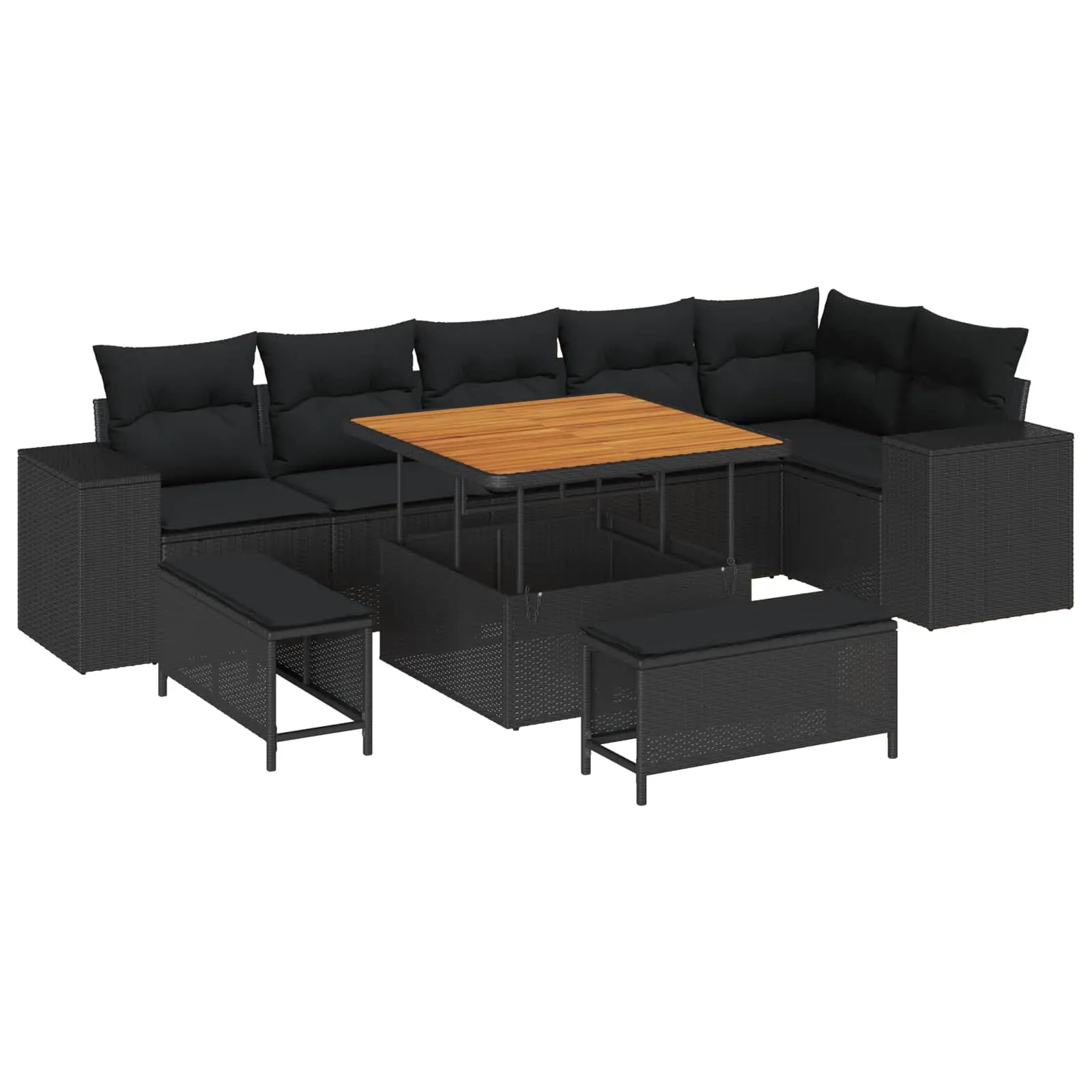 Ensemble de canapé de jardin avec coussin 9 pcs Noir polyrotin vidaXL 3362014