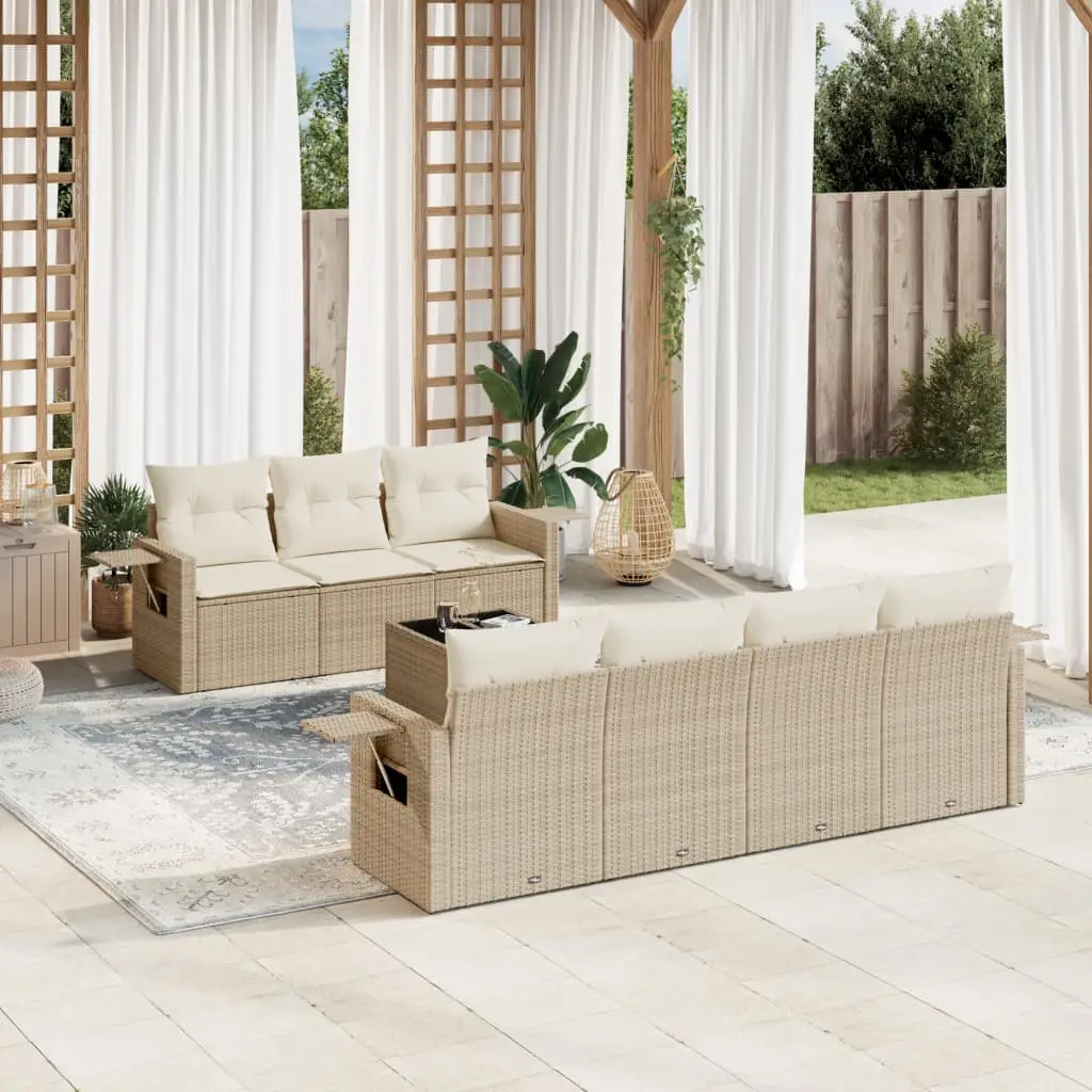 Ensemble de jardin détente 7 places en résine tressée avec tables pliantes pour terrasse Beige – ComfortXL Outdoor Living