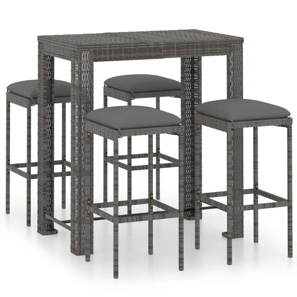 Ensemble de 5 pcs bar de jardin – Mobilier d’extérieur – Mobilier de jardin et coussins Résine tressée Gris-JU1971
