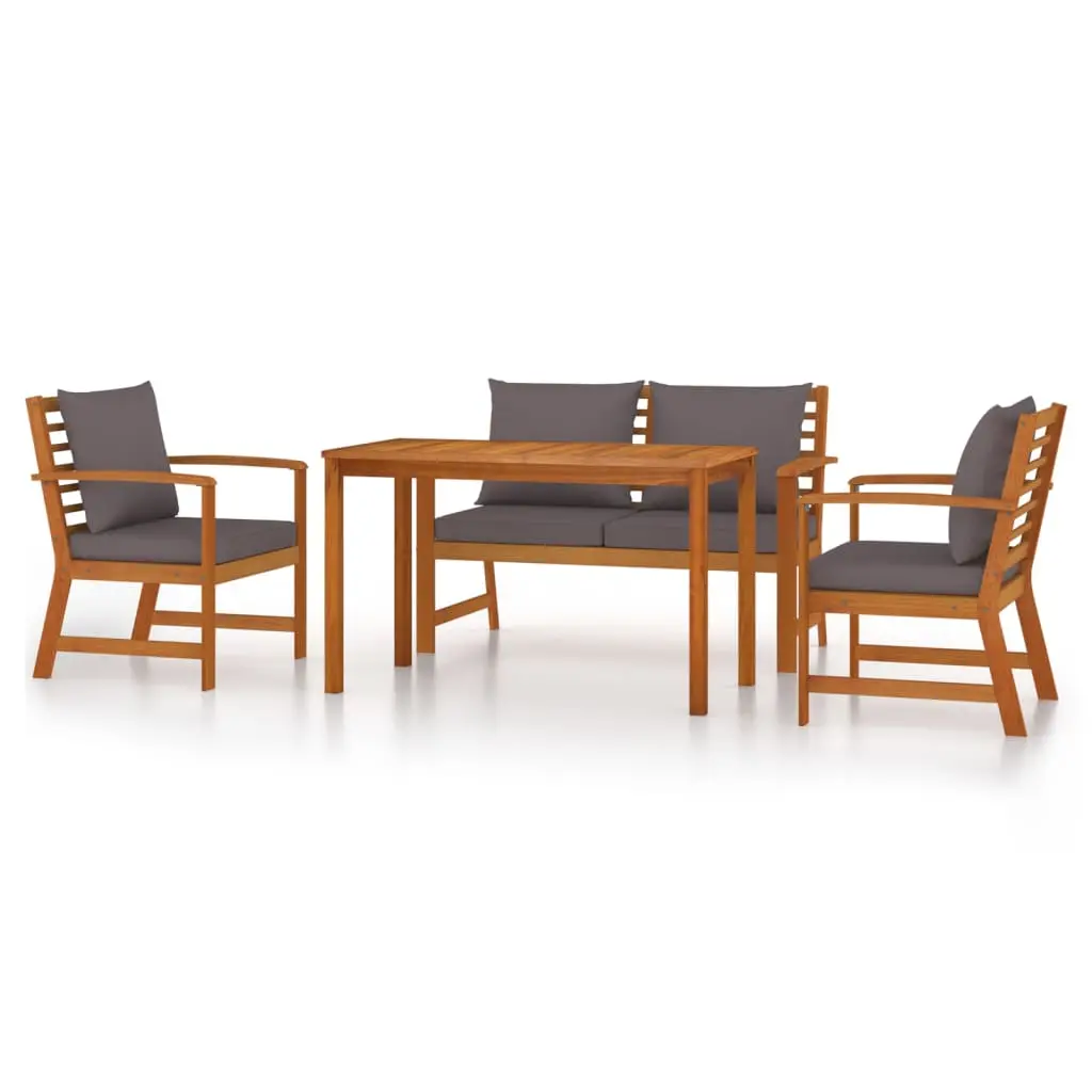 Ensemble de 4 pcs table de jardin avec chaises – mobilier de jardin coussins Bois acacia