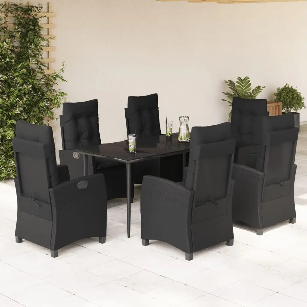 Ensemble de Jardin 6 Places Noir Fauteuils Relax Multi-positions et Table en Verre 160cm – ComfortXL Outdoor Living