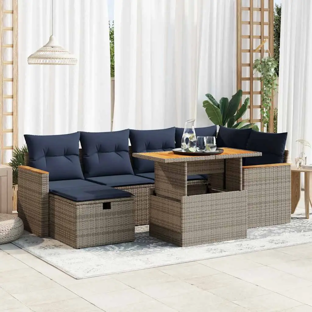 Ensemble de Jardin 7 Places Résine Tressée Grise Modulable avec Coffres pour Patio et Jardin Gris Coussins Marine – ComfortXL Outdoor Living