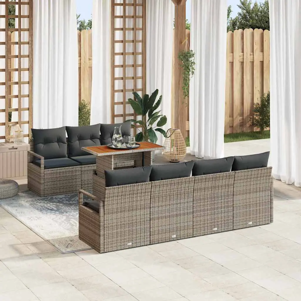 Ensemble de Repas d’Extérieur 8 pcs Résine Tressée avec Rangement pour Balcon Gris – ComfortXL Outdoor Living