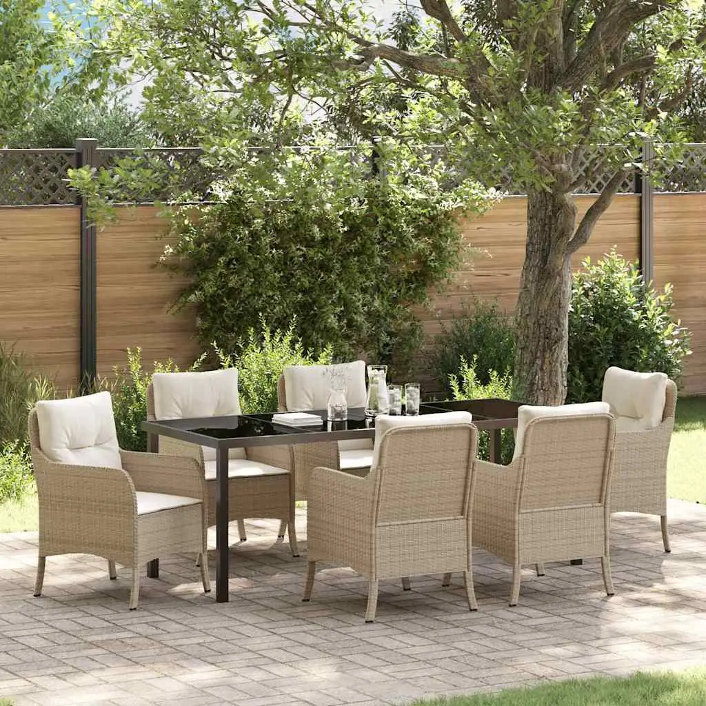 Ensemble de salle à manger pour jardin 7 pcs Beige polyrotin vidaXL 3380174 beige et blanc crème