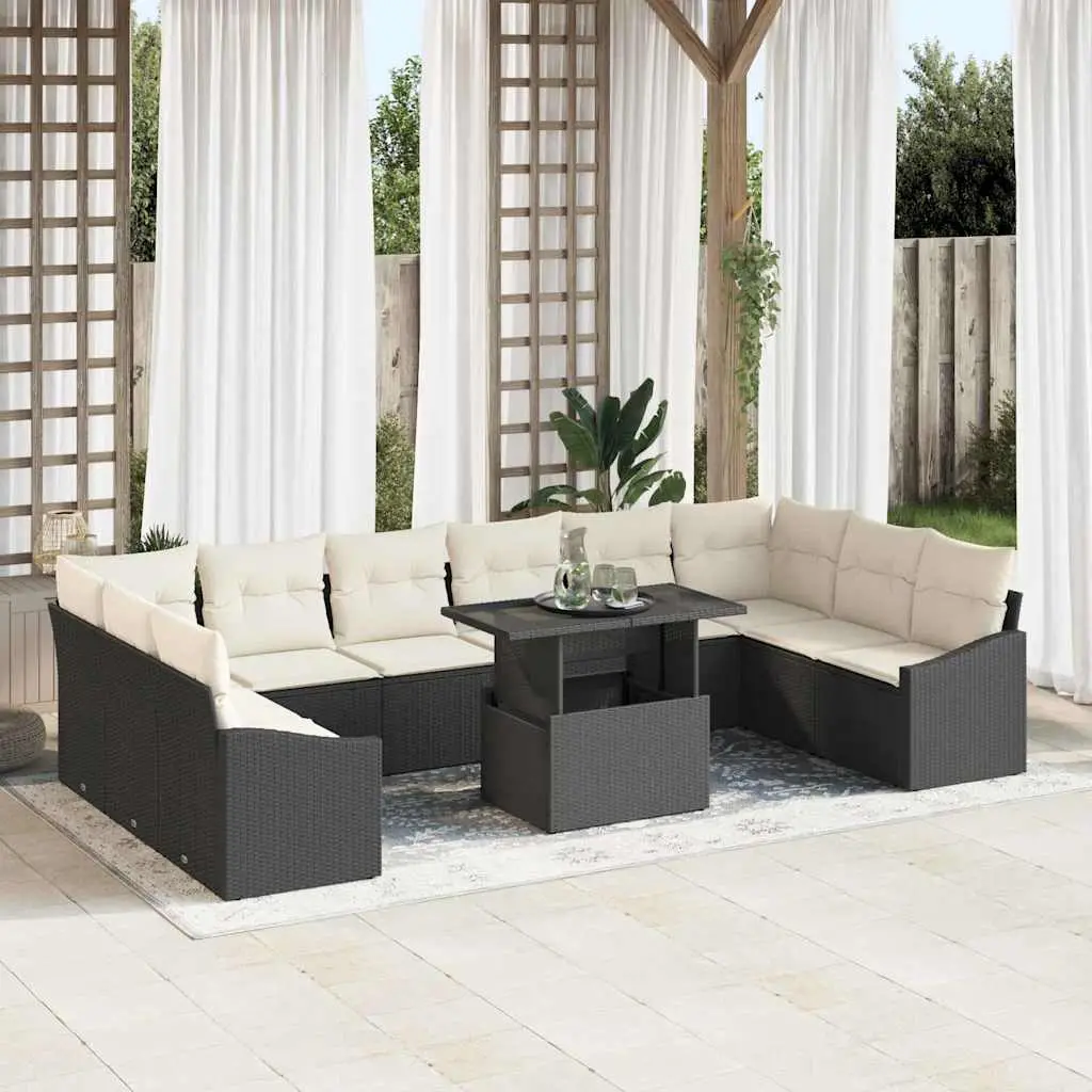Ensemble de Canapés avec coussin 11 pcs Noir et Crème polyrotin vidaXL 3349073
