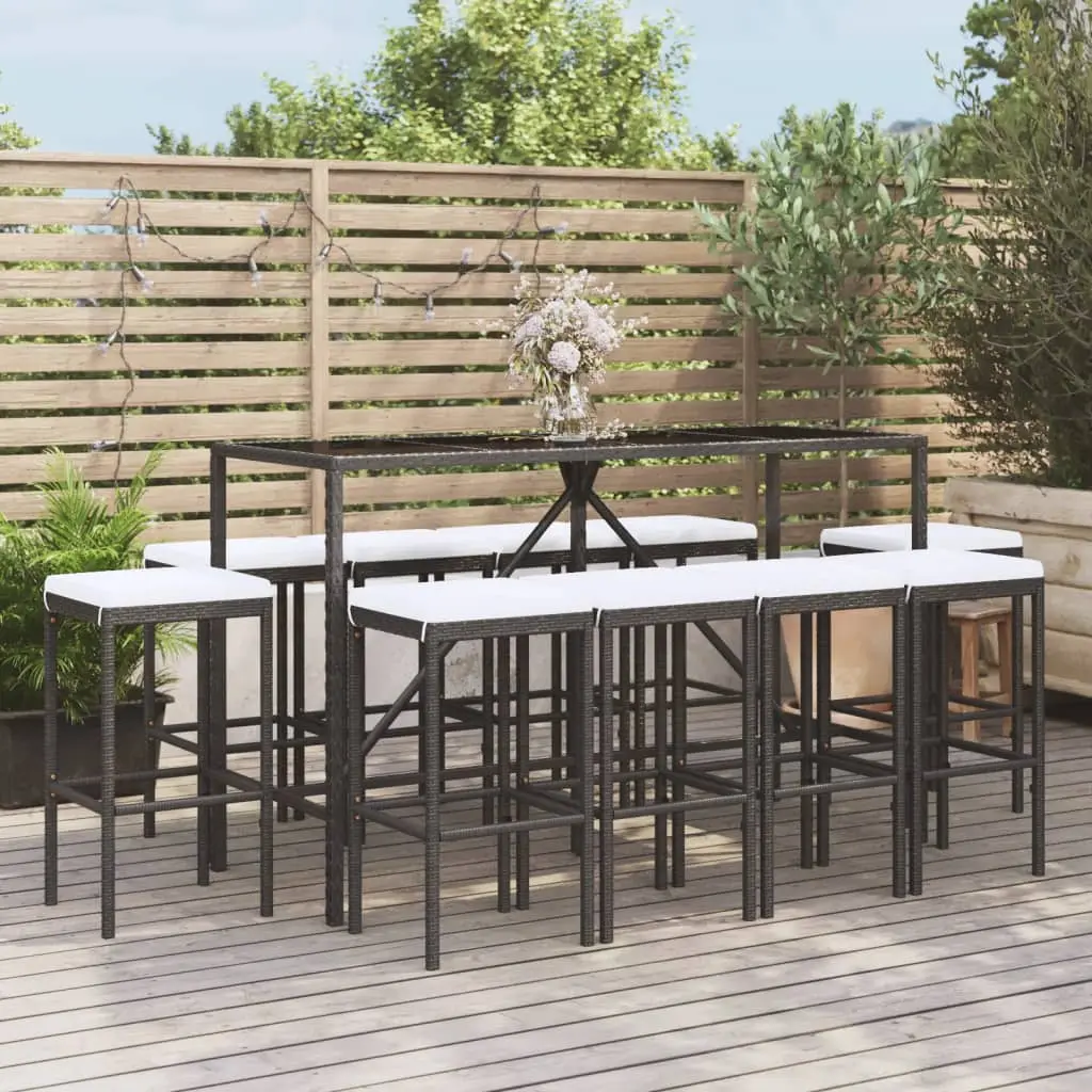 Ensemble de bar de jardin 11 pcs avec coussins noir poly rotin vidaXL 3187639