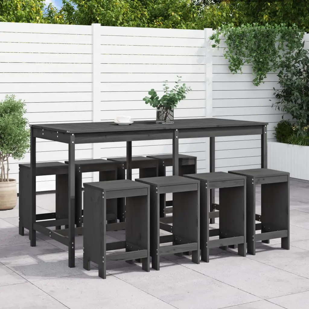 Ensemble de bar de jardin 9 pcs gris bois de pin massif vidaXL 3157759