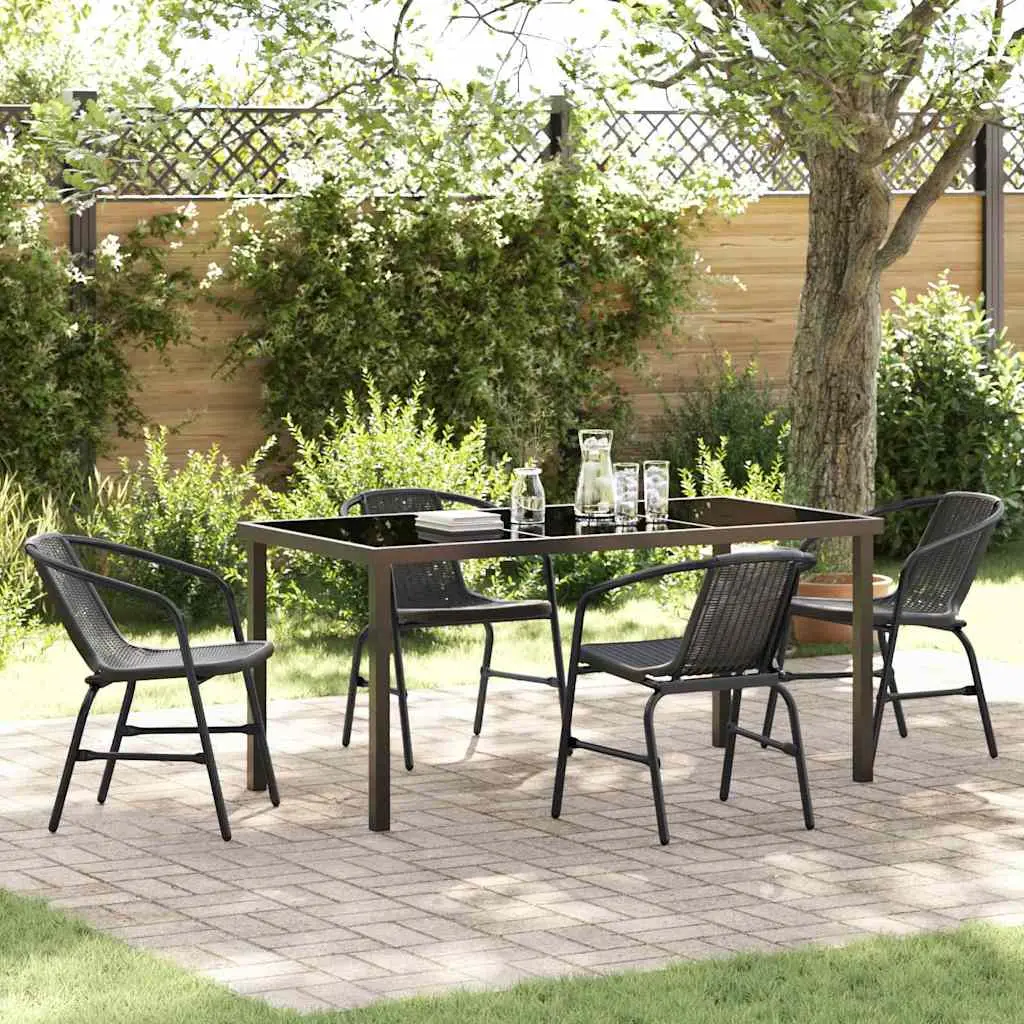 Ensemble de Repas 4 Personnes avec Chaises Empilables pour Terrasse Noir – ComfortXL Outdoor Living