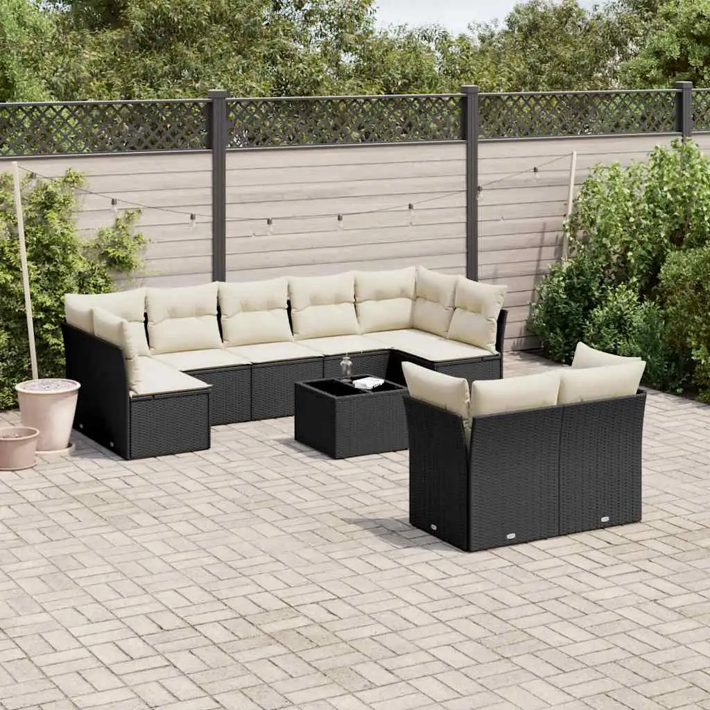 Ensemble canapés de jardin 9 places résine tressée avec rangement intégré pour extérieur Noir et Blanc Crème – ComfortXL Outdoor Living