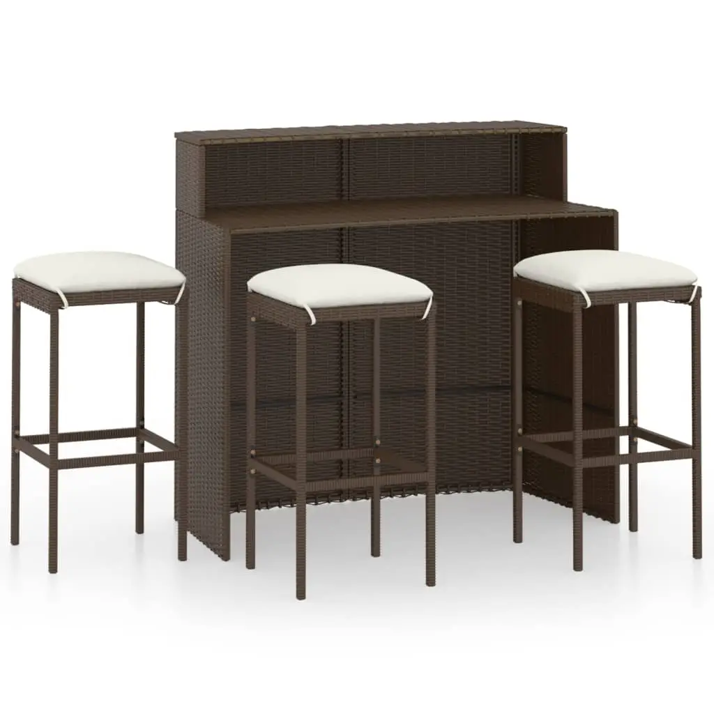 Ensemble de 4 pcs bar de jardin – Mobilier d’extérieur avec coussins Marron