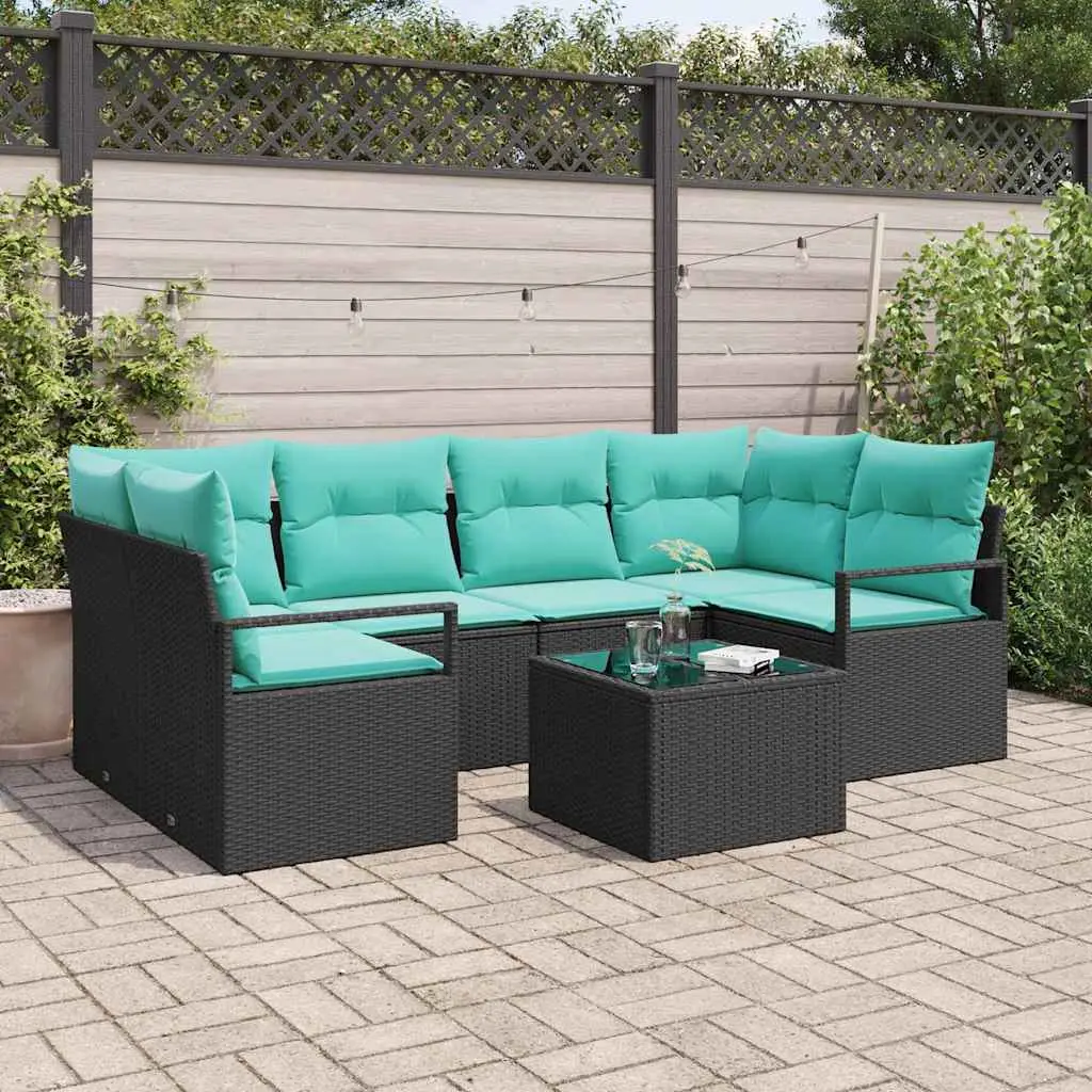Ensemble de Canapés 7 pcs Noir et Bleu polyrotin vidaXL 3346286