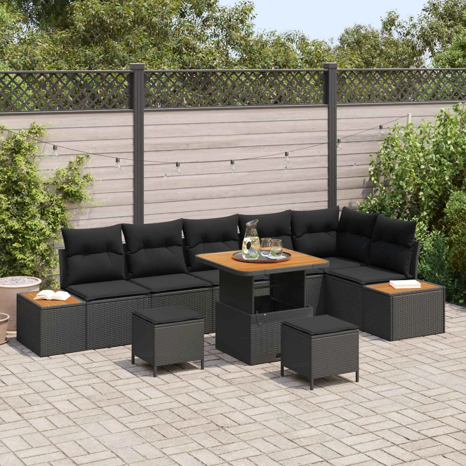 Ensemble de canapé de jardin avec coussin 9 pcs Noir Poly rotin vidaXL 3364879