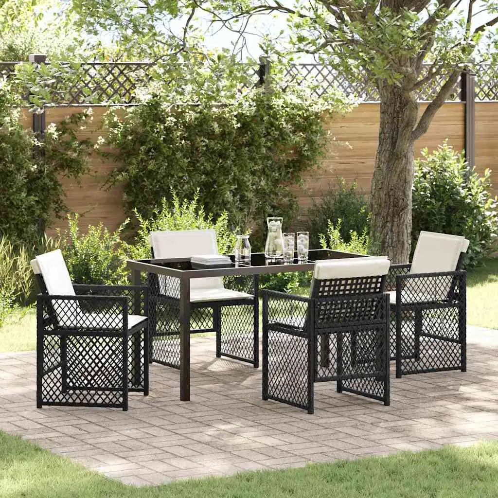 Ensemble de salle à manger pour jardin 5 pcs Noir polyrotin vidaXL 3380618 Noir et blanc crème
