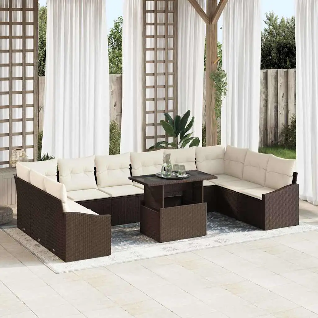 Ensemble Canapé Maxi 11 Pièces Marron et Crème Résine Tressée Haut de Gamme – ComfortXL Outdoor Living
