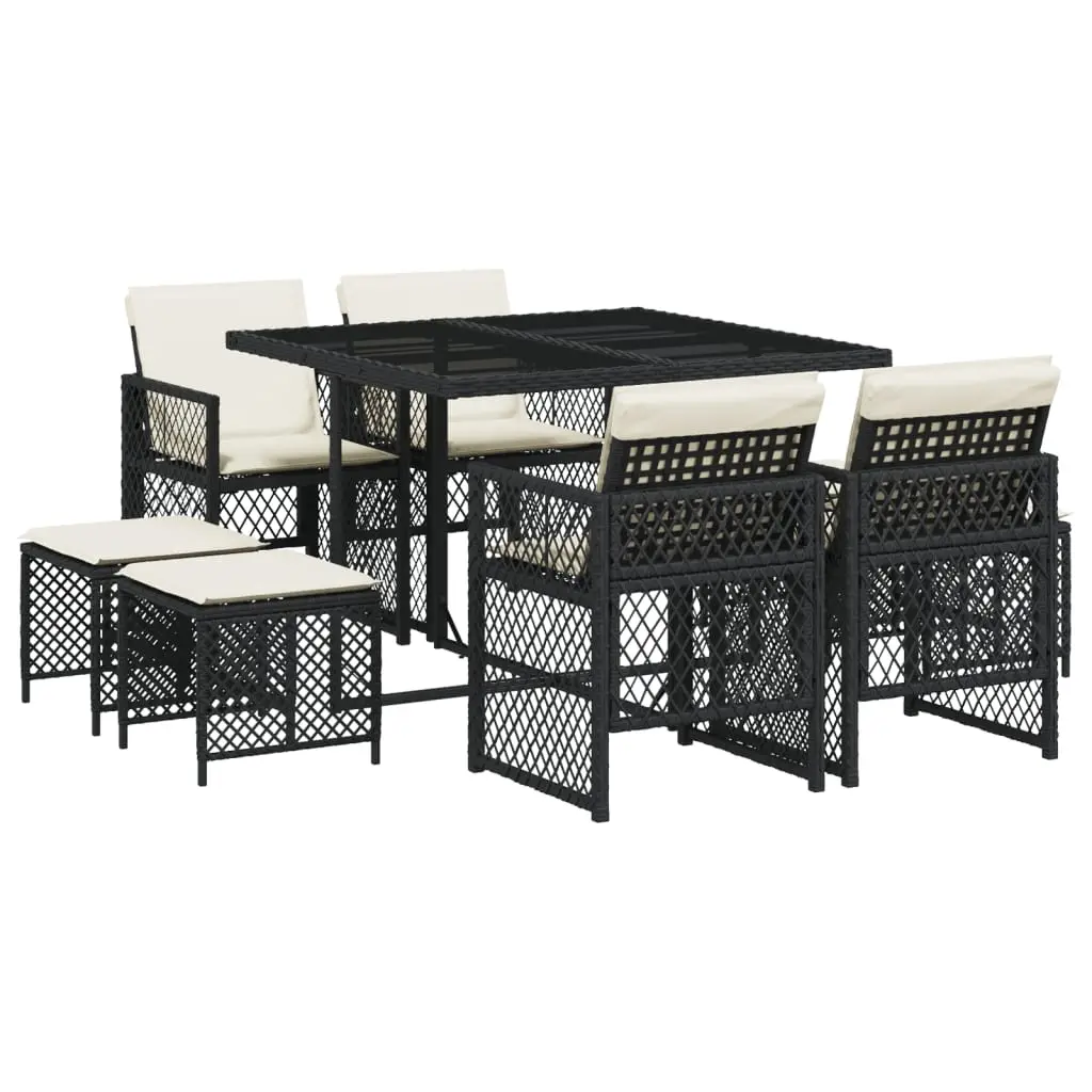 Ensemble de 9 pcs table de jardin avec chaises – mobilier de jardin coussins noir résine tressée-JU2470