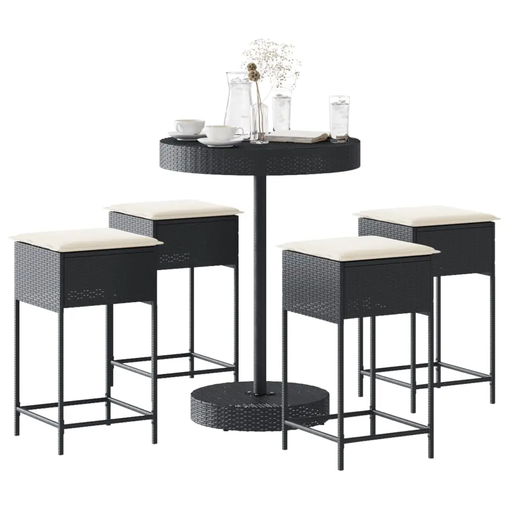 Ensemble de bar de jardin 5 pcs avec coussins noir poly rotin vidaXL 3261444