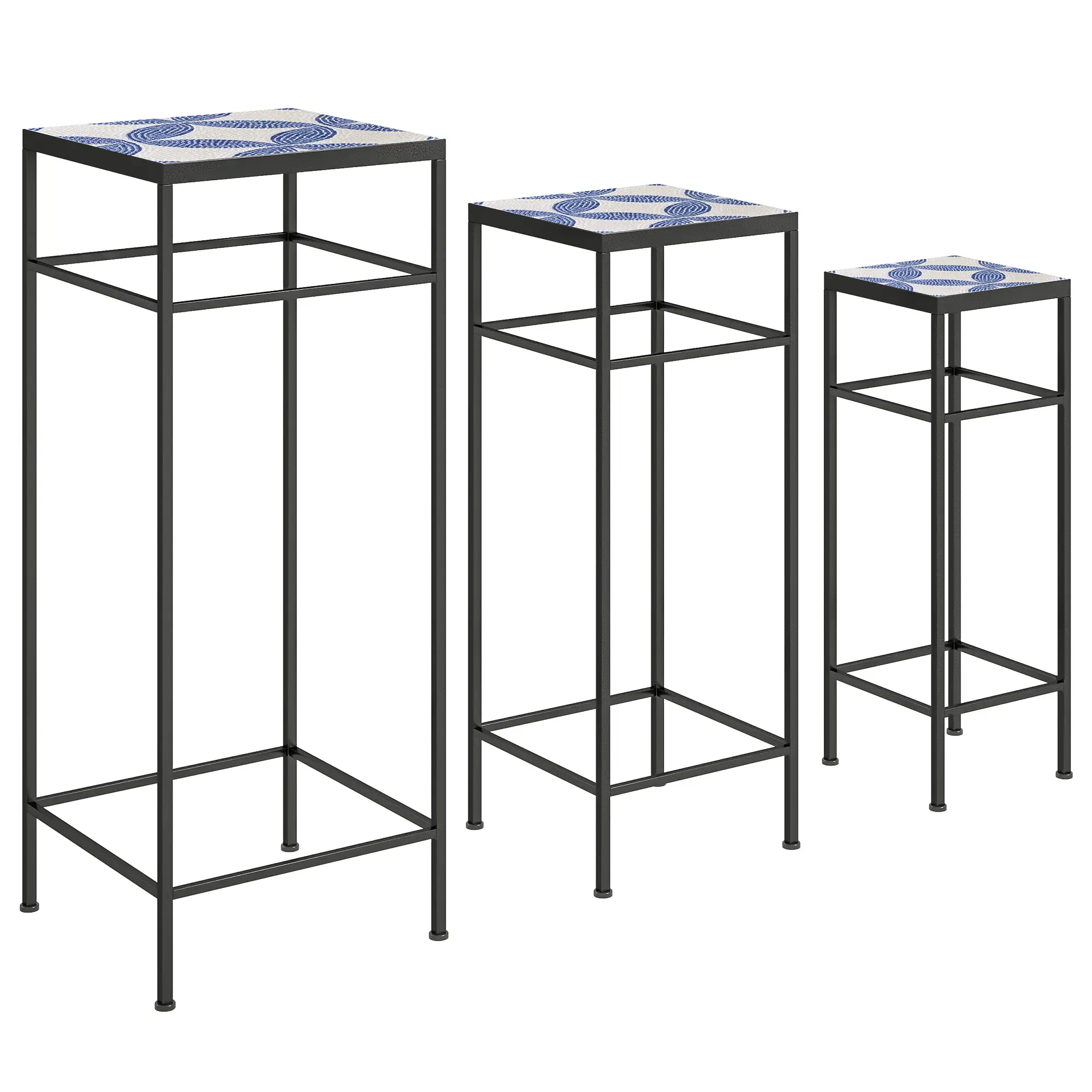 Ensemble de 3 étagères à plantes, métal, bleu et blanc, 28 x 28 x 71 cm – PANGIVO