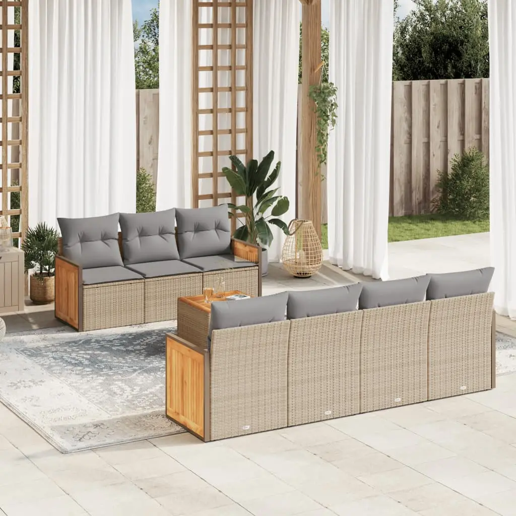 Ensemble de jardin 8 pièces en poly rotin modulable résistant UV avec table bois Beige et Gris Clair – ComfortXL Outdoor Living