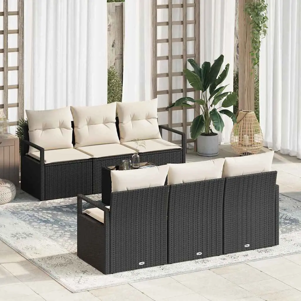 Ensemble de Canapés avec coussin 7 pcs Noir et Crème polyrotin vidaXL 3346267
