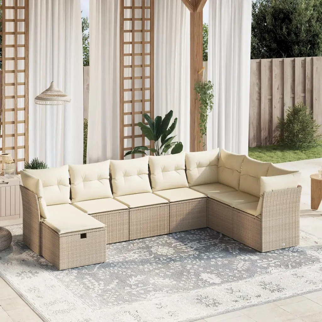 Ensemble de jardin 8 pcs en résine tressée pour grande terrasse Beige – ComfortXL Outdoor Living