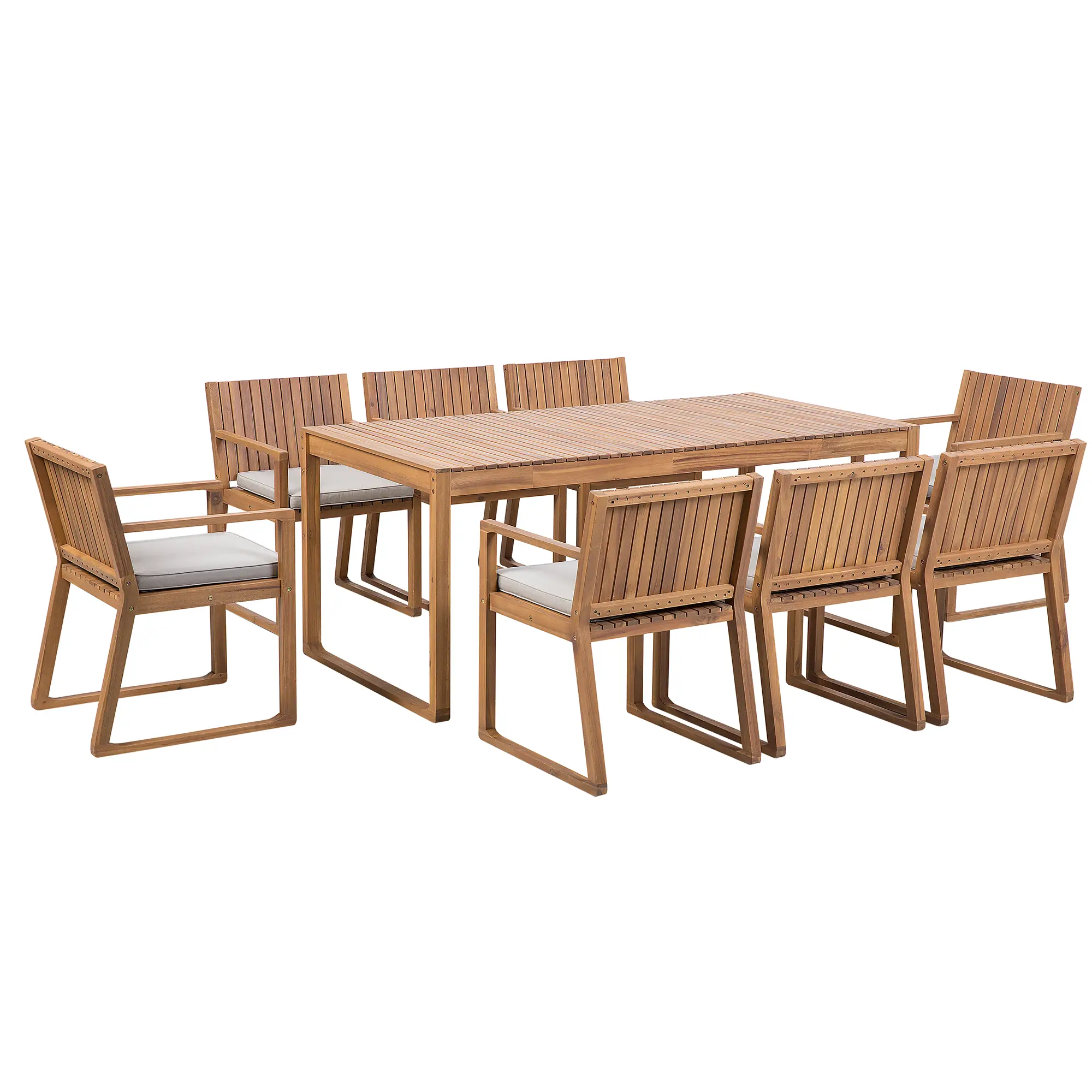 Ensemble de Jardin composé d’une Table 180 x 90 cm et de 8 Chaises en Bois d’Accacia avec Coussins d’Assise Beiges Taupe Beliani