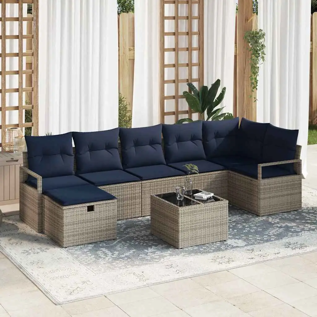Ensemble de Canapés avec coussin 8 pcs Gris et marine polyrotin vidaXL 3359214