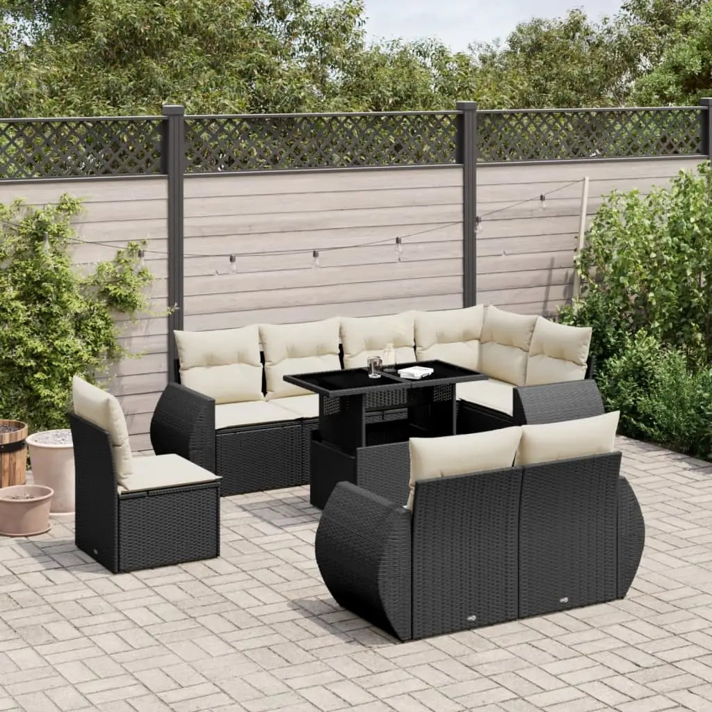 Ensemble Canapé de Jardin 9 Places Résine Tressée avec Table Ajustable Noir – ComfortXL Outdoor Living