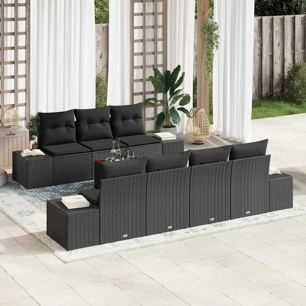 Ensemble de canapé de jardin avec stockage 8 pcs Noir polyrotin vidaXL 3356588