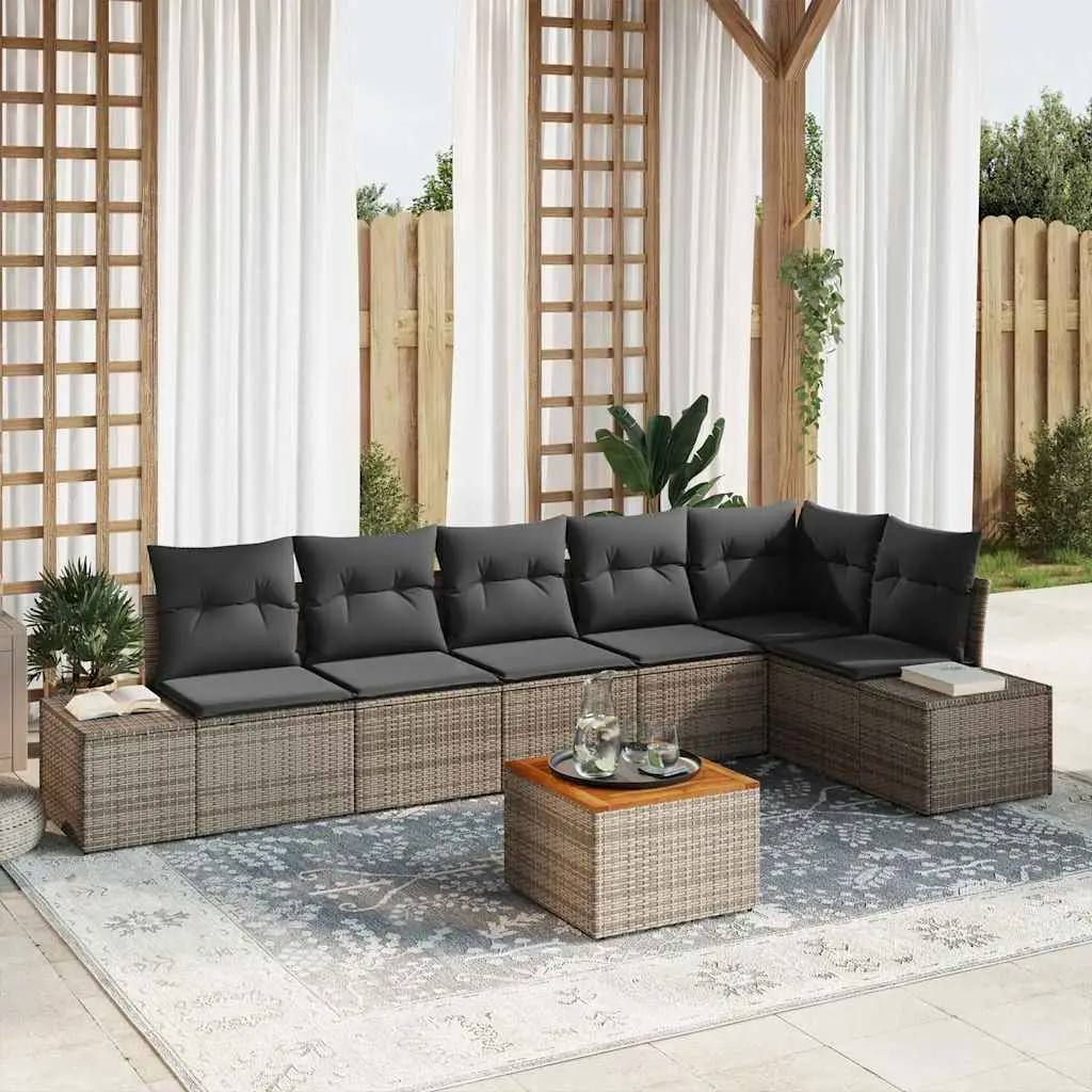 Ensemble Canapé Jardin 7pcs Résine Tressée Modulaire 6 Places avec Rangement pour Jardin Gris – ComfortXL Outdoor Living