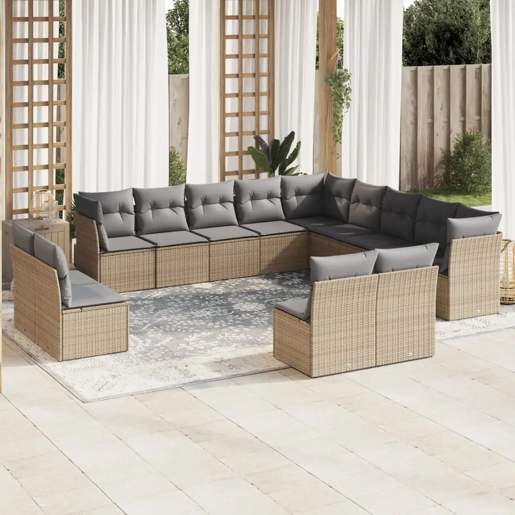 Ensemble Canapé de Jardin Résine Tressée Modulable 11 Places pour Extérieur Beige Coussins Gris Clair – ComfortXL Outdoor Living
