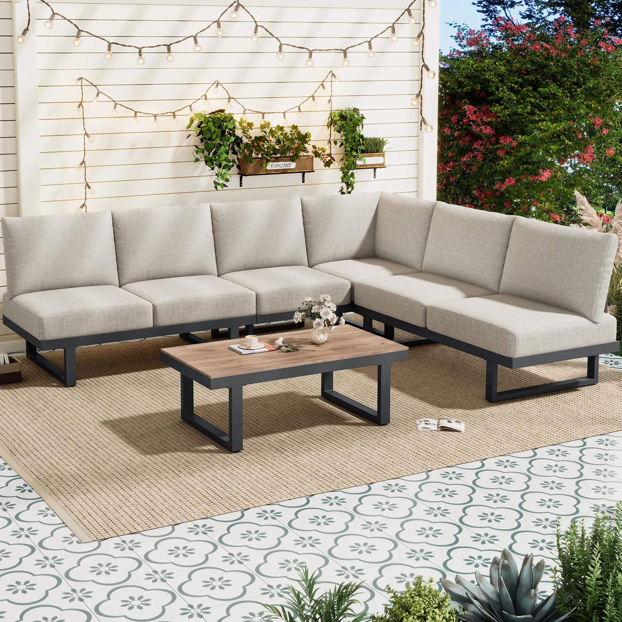 Ensemble de meubles de jardin, table basse, chaise longue convertible, acier galvanisé, gris