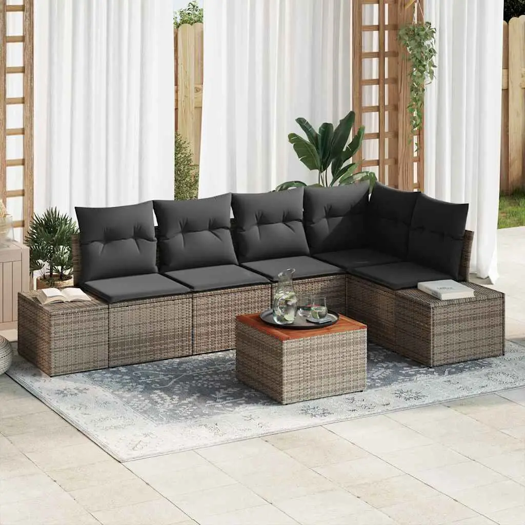 Ensemble Canapé Jardin 6pcs Poly Rotin Sectionnel 5 Places avec Coffres pour Terrasse Gris – ComfortXL Outdoor Living