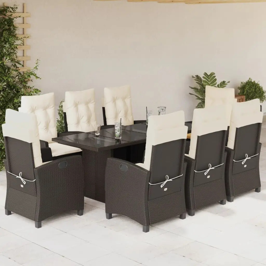 Ensemble de Jardin Marron 8 Personnes en Résine Tressée avec Fauteuils Confort Inclinables et Table Verre – ComfortXL Outdoor Living