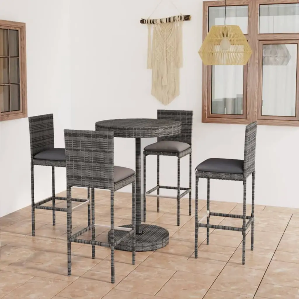 Ensemble de bar de jardin 5 pcs et coussins Résine tressée Gris vidaXL 3064767
