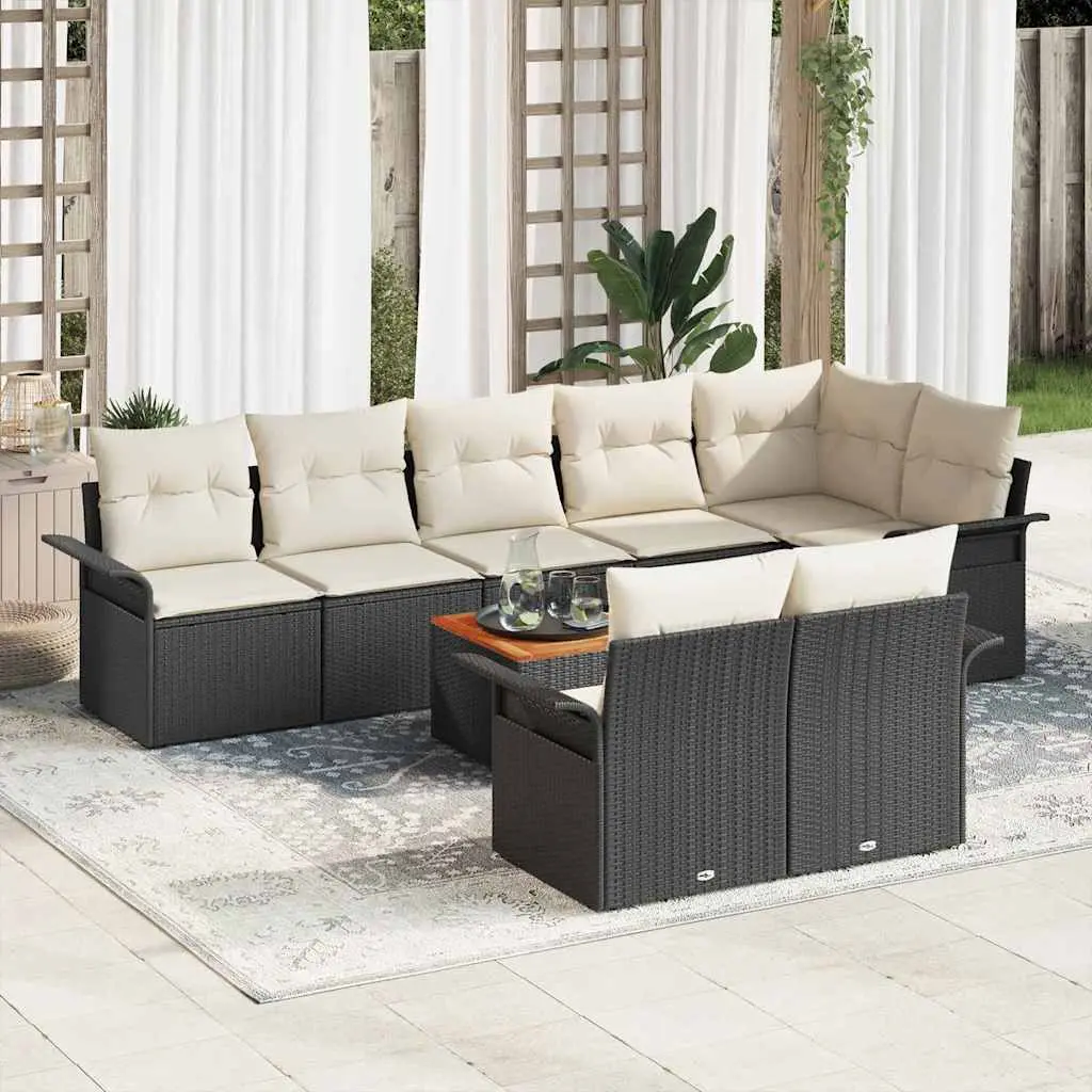 Ensemble de canapé de jardin avec coussin 9 pcs Noir polyrotin vidaXL 3347341
