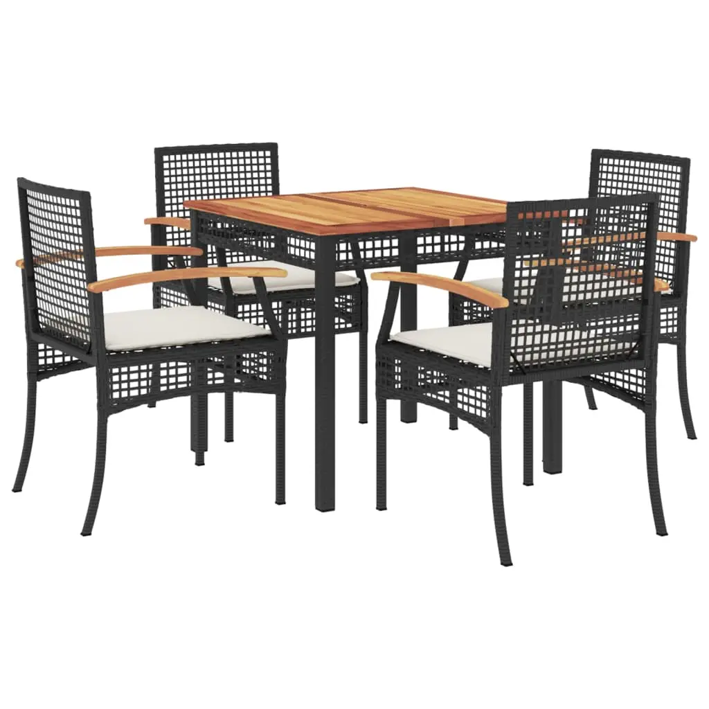 Ensemble de 5 pcs table de jardin et chaises avec coussins – mobilier de jardin Noir Résine tressée-JU2339