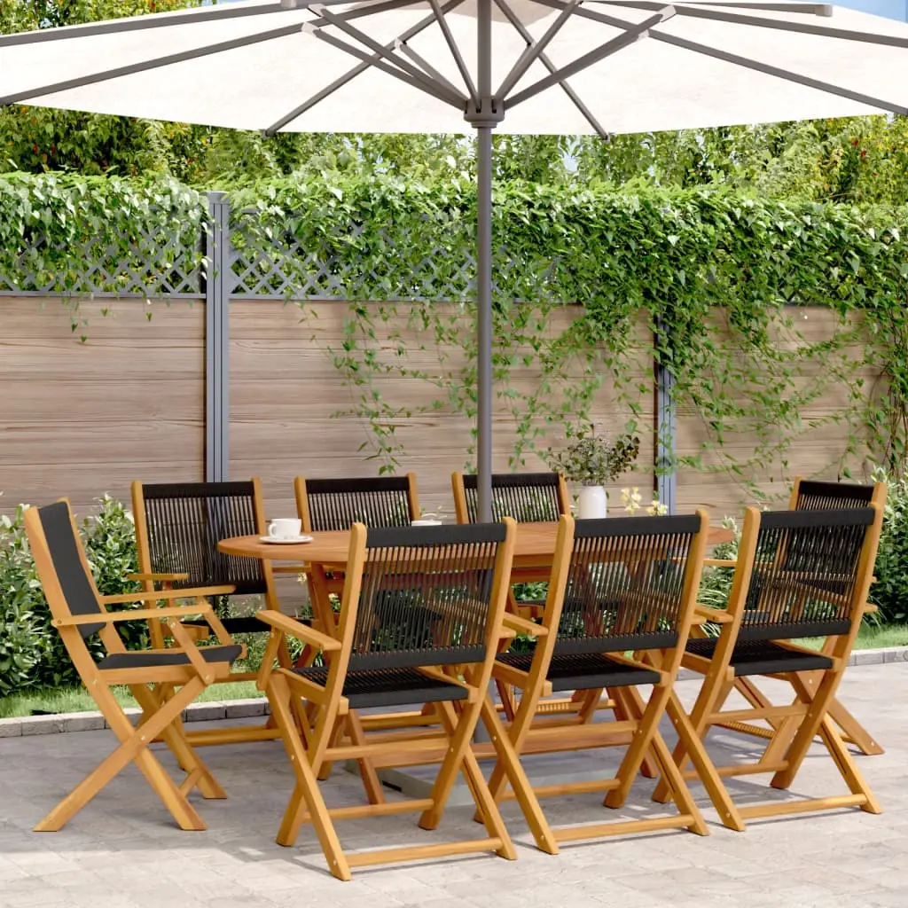 Ensemble de 8 Sièges d’Extérieur Pliables en Bois Massif d’Acacia pour Grand Balcon Noir – ComfortXL Outdoor Living